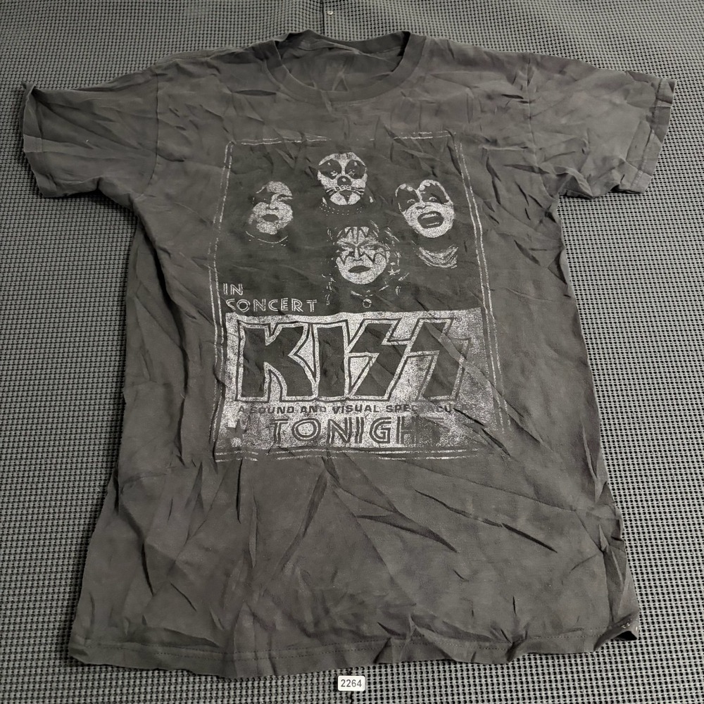KISS In Concert Tonight Graphic T-Shirt Charcoal Grey Small Rock Band Tee